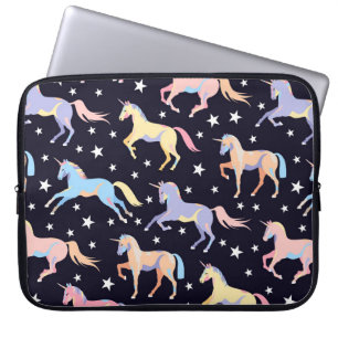 Funda Para Portátil Patrón de unicornio oscuro. Unicornio y estrella d