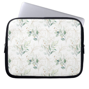 Funda Para Portátil Patrón de vegetación floral Mint Green Pastel