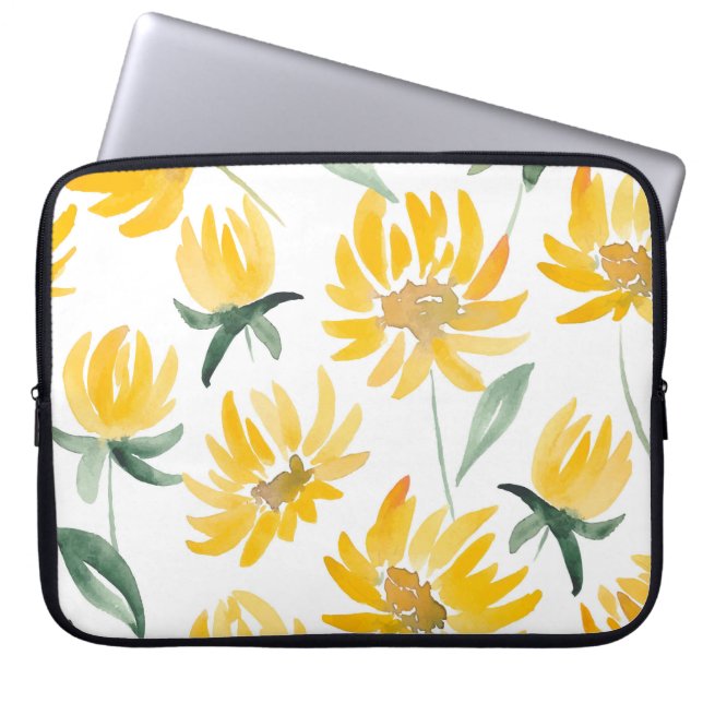 Funda Para Portátil Patrón de verano de hojas de flores amarillas (Frente)