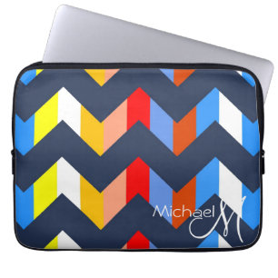 Funda Para Portátil Patrón de zigzag de chevron colorido con monograma