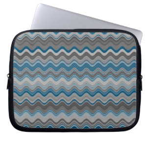 Funda Para Portátil Patrón de zigzag de ondas grises de plata azul oce