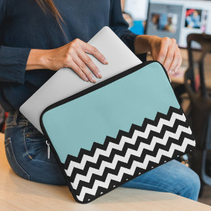 Funda Para Portátil Patrón de zigzag negro y blanco, chevron, azul