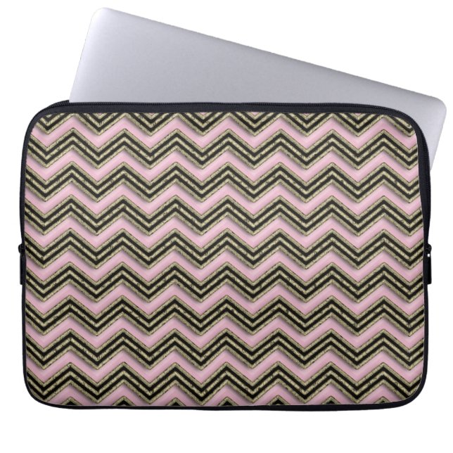 Funda Para Portátil Patrón de zigzag negro y rosa (Frente)