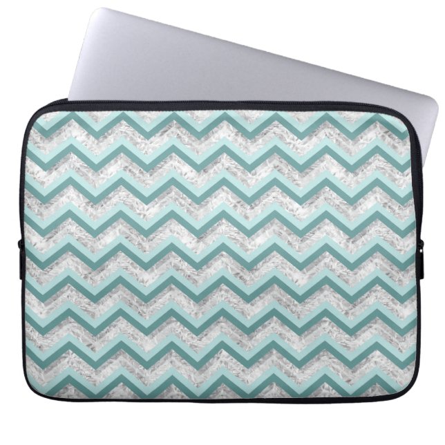 Funda Para Portátil Patrón de zigzag verde azulado y cristal (Frente)