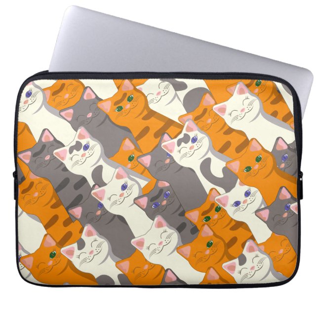 Funda Para Portátil Patrón diagonal del gato negro jengibre (Frente)