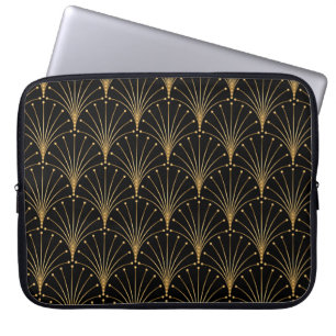 Funda Para Portátil Patrón dorado y negro. Lujo