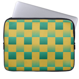 Funda Para Portátil Patrón elegante de cuadros en verde y oro