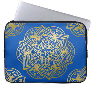 Funda Para Portátil Patrón elegante de oro y Mandala azul