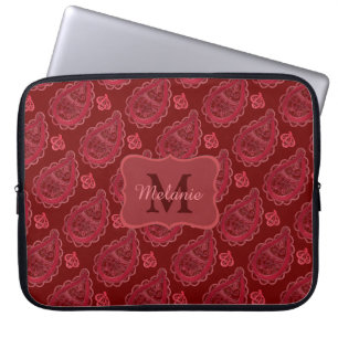 Funda Para Portátil Patrón elegante de paisley borgoña personalizado