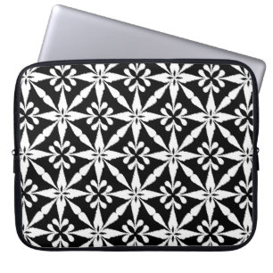 Funda Para Portátil Patrón Estrella Ikat - Blanco y negro