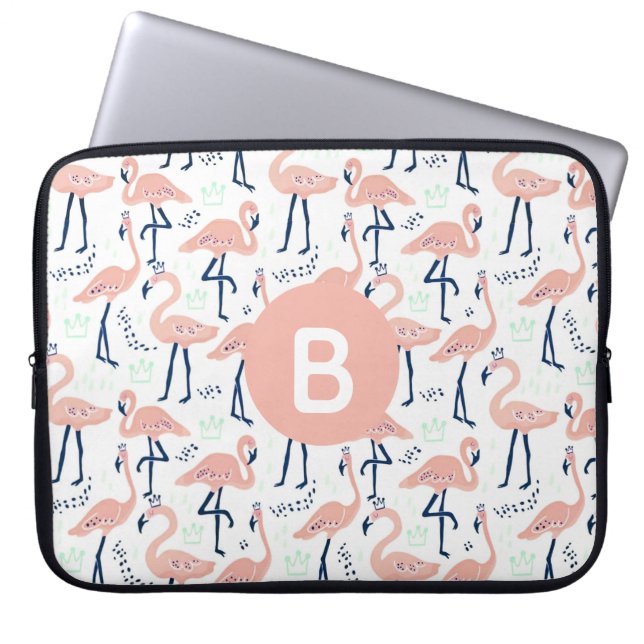 Funda Para Portátil Patrón flamenco de princesa de moda Monograma rosa (Frente)