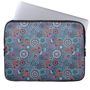 Funda Para Portátil Patrón floral abstracto folicular étnico retro gri