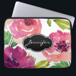 Funda Para Portátil Patrón floral acuarela monogramado<br><div class="desc">Un rosa de acuarela femenino en tonos rosa y violeta y personalizado con tu nombre. Proteja su portátil o dispositivo tablet con un funda bonito y elegante. Reemplace el texto de ejemplo que se muestra en la plantilla de diseño con su nombre, monograma u otro texto. Para cambiar el tipo...</div>