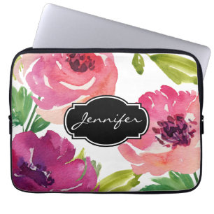 Funda Para Portátil Patrón floral acuarela monogramado