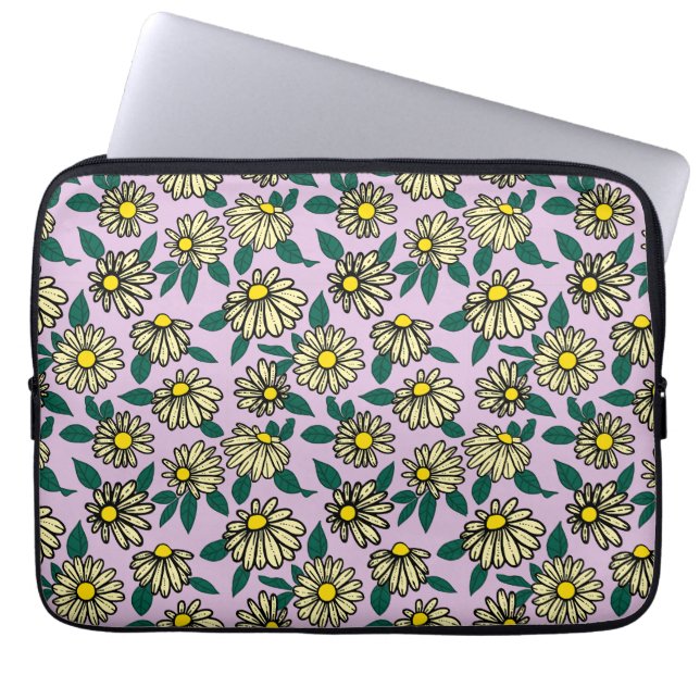 Funda Para Portátil Patrón floral amarillo (Frente)