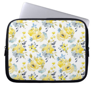 Funda Para Portátil Patrón floral amarillo acuarela