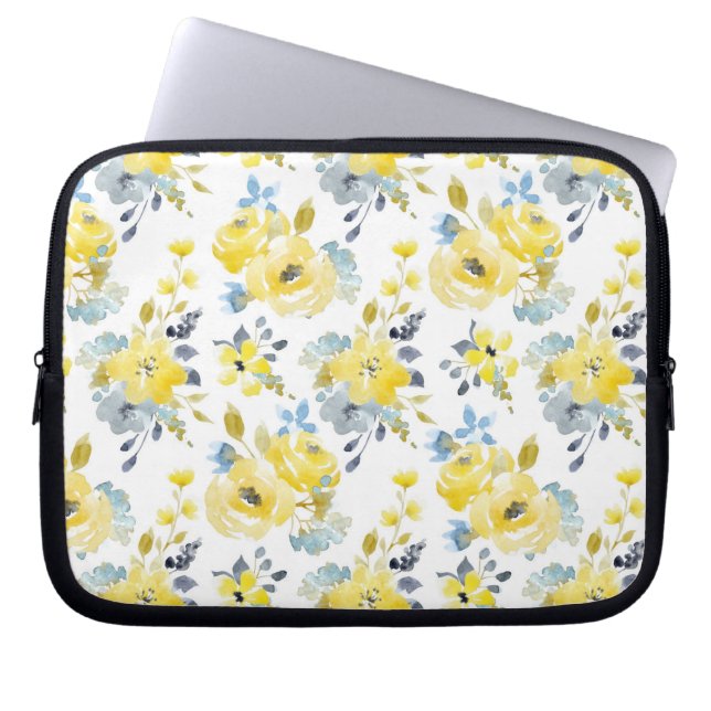 Funda Para Portátil Patrón floral amarillo acuarela (Frente)