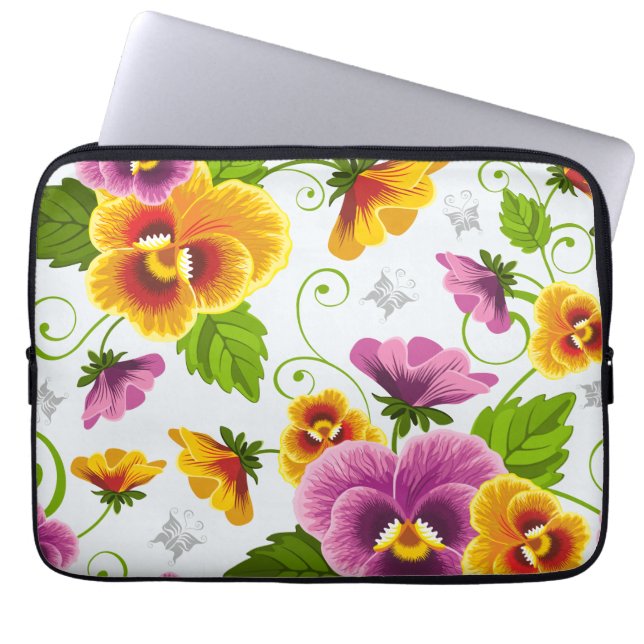 Funda Para Portátil Patrón floral amarillo y rosa (Frente)