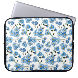 Funda Para Portátil Patrón floral azul acuarela. Flores cortas