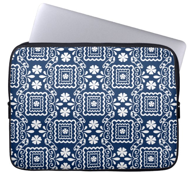 Funda Para Portátil patrón floral azul blanco retro sesenta (Frente)