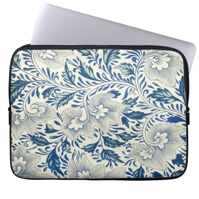 Funda Para Portátil Patrón floral azul Diseño antiguo asiático (Frente)
