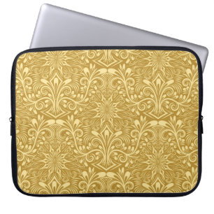 Funda Para Portátil Patrón floral barroco de Damasco dorado