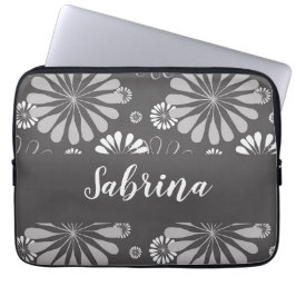 Funda Para Portátil Patrón floral blanco y gris