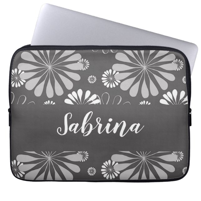 Funda Para Portátil Patrón floral blanco y gris (Frente)