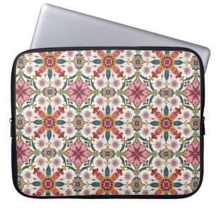 Funda Para Portátil Patrón floral boho en rojo, rosa y verde teal