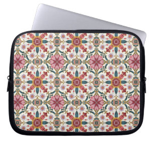 Funda Para Portátil Patrón floral boho en rojo, rosa y verde teal