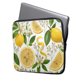 Funda Para Portátil Patrón Floral Botánico y Limón Prensado Realista