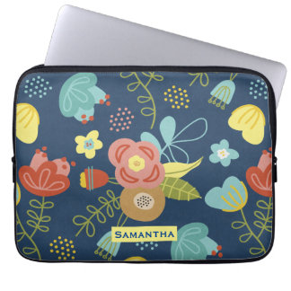 Funda Para Portátil Patrón floral colorido Azul oscuro personalizado