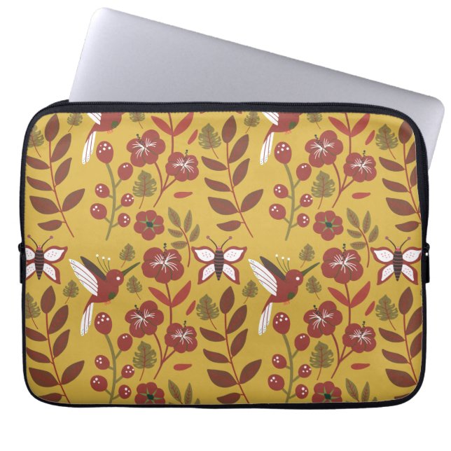 Funda Para Portátil Patrón floral continuo flores, mariposa, rojo (Frente)