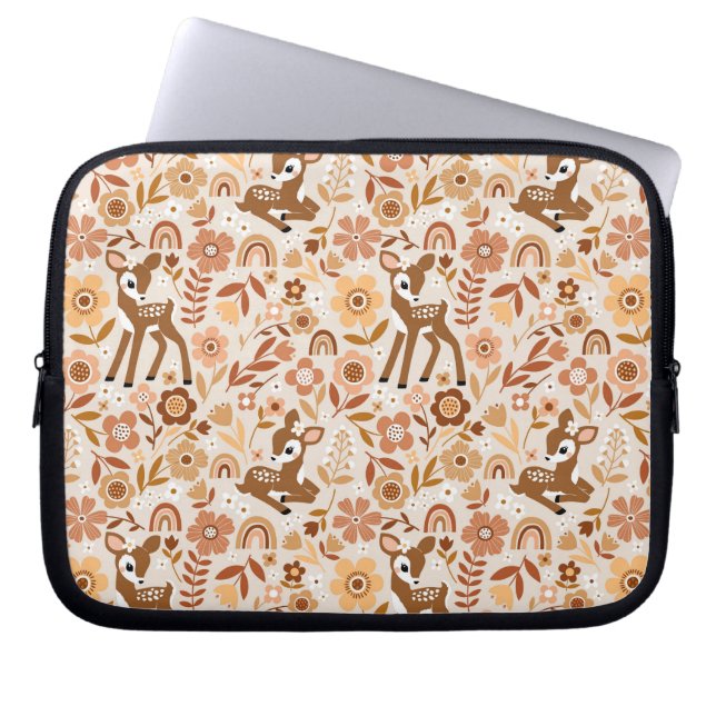 Funda Para Portátil Patrón floral de ciervo de bosque de cuajo (Frente)