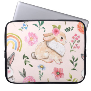 Funda Para Portátil Patrón floral de Conejos Cubiertos de Pascua