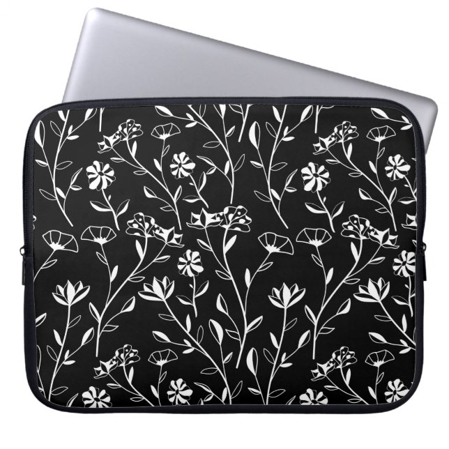 Funda Para Portátil Patrón floral de contorno inmaculado. Dibujo de ma (Frente)