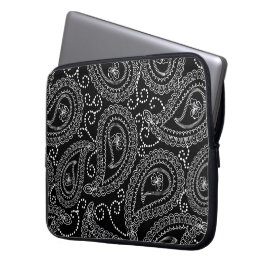 Funda Para Portátil Patrón floral de Damask elegante en blanco y negro