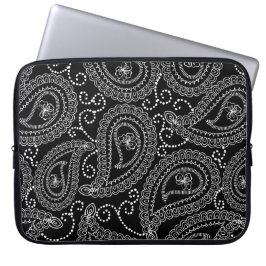 Funda Para Portátil Patrón floral de Damask elegante en blanco y negro