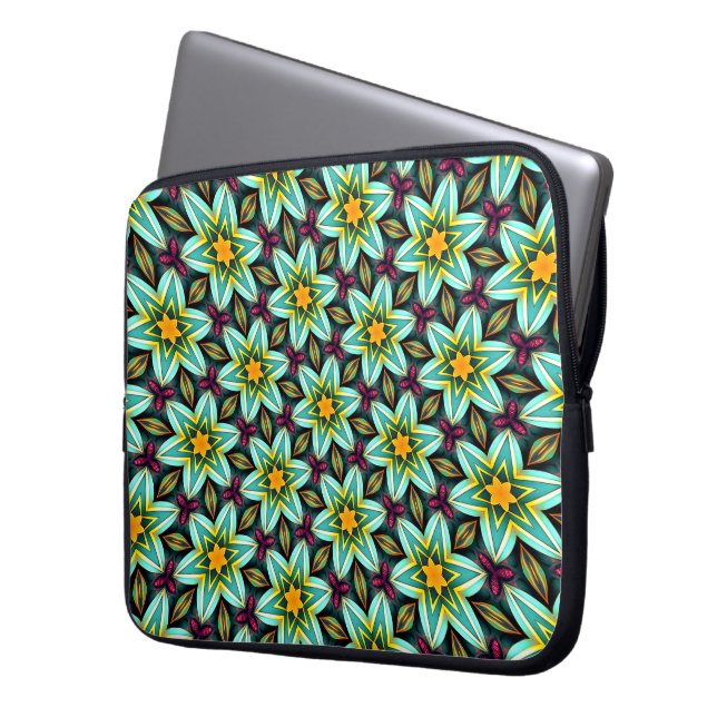 Funda Para Portátil Patrón floral de estrellas verdes (Anverso izquierdo)