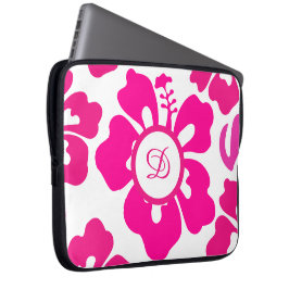 Funda Para Portátil Patrón floral de Hibiscus en Hawaii tropical rosa