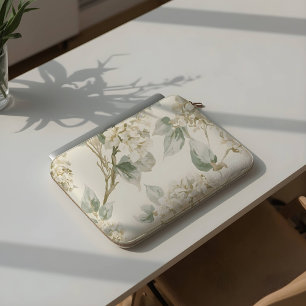 Funda Para Portátil Patrón Floral de Hortensia Blanca Suave