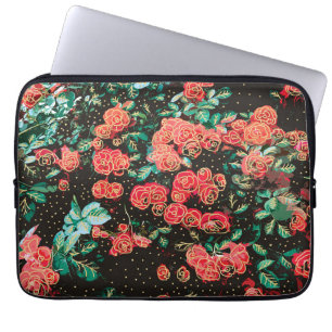 Funda Para Portátil Patrón floral de lunares de rosas rojas oscuras re