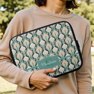 Funda Para Portátil Patrón floral de monograma botánico abstracto vint