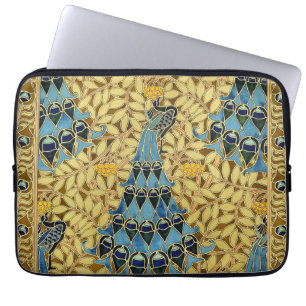 Funda Para Portátil Patrón Floral de Pavo Real Azul Art Nouveau Vintag
