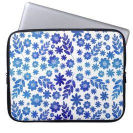 Funda Para Portátil Patrón floral dibujado con la mano de China azul