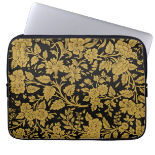 Funda Para Portátil Patrón Floral Indio de Trabajo en Laca Negro y Dor