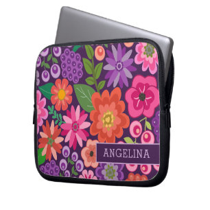 Funda Para Portátil Patrón floral moderno con nombre o monograma perso
