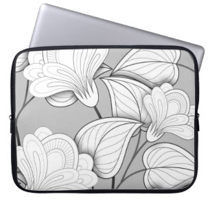 Funda Para Portátil Patrón floral monocromo impecable. Hand Drawn Flo