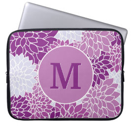 Funda Para Portátil Patrón Floral Morado Antiguo con Iniciales Monogra