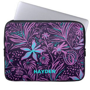 Funda Para Portátil Patrón floral negro oscuro moderno personalizado